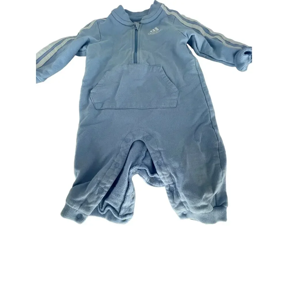 Adidas Baby Boys Light Blue Zip-Up One Piece Outfit Size 9 Months